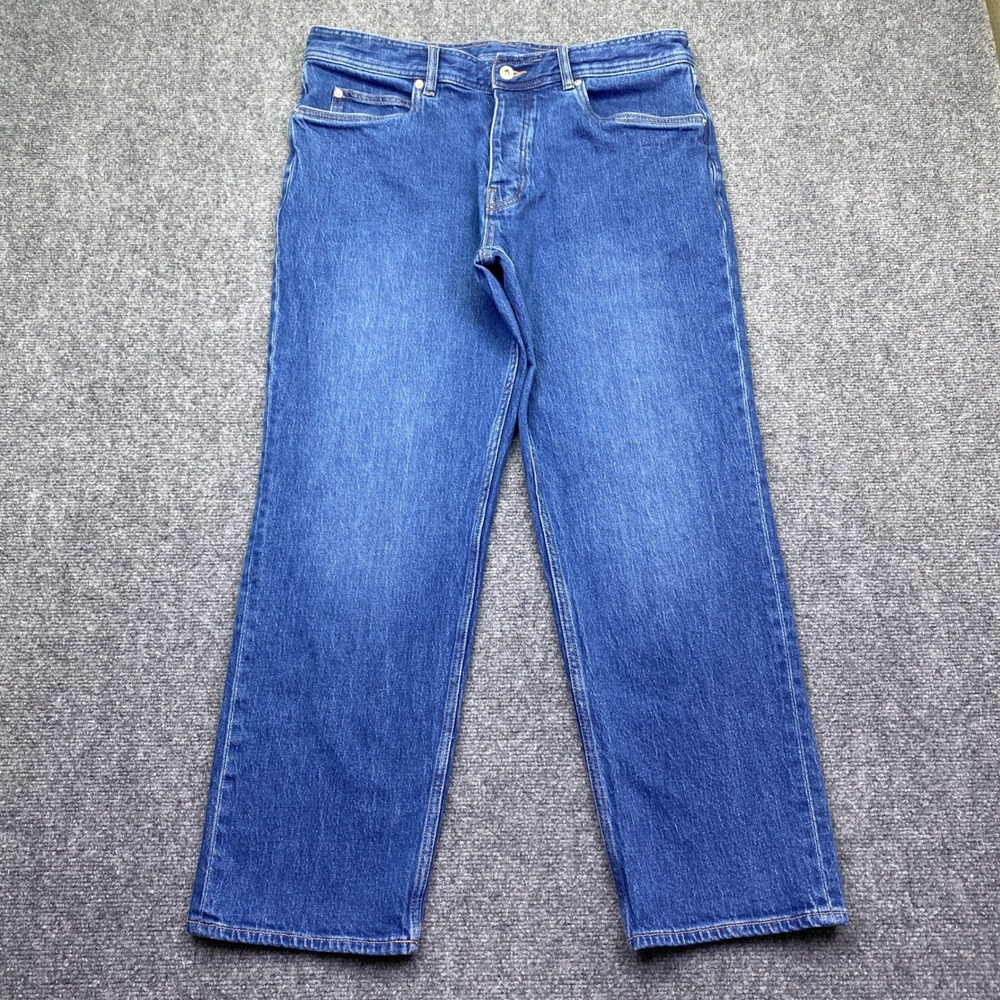 Prana Mens Standard Straight Blue Organic Cotton Stretch Jeans Sz 36 Grunge